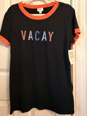 NWT LuLaRoe Liv Vacay Graphic Ringer Tee Size Small